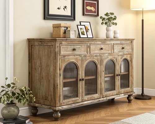 59"Solid Wood Sideboard Buffet Cabinet,Credenza Storage with Drawers, view 4
