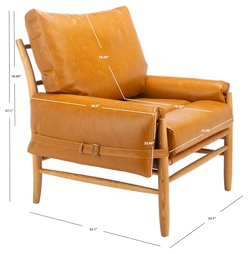 Safavieh Home Oslo Mid-Century Caramel Brown Faux Leather and Natural Arm Chair