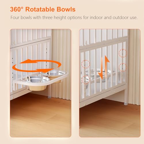 74.8” Dog Crate Furniture for 2 Dogs, Wooden Dog Kennel Indoor with Dog Bowls, view 7