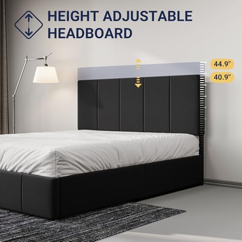 Full Size Black Velvet Platform Bed, view 6