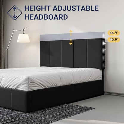 Full Size Black Velvet Platform Bed, view 6