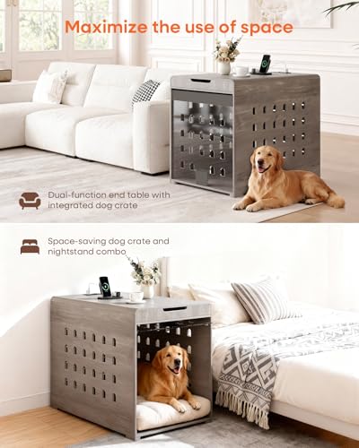 Modern Dog Crate Furniture with Charging Station Large Kennel Indoor, view 4