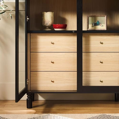 Darci Modern Arched Bookshelf Cabinet with Full-Length Glass Doors and Inner, view 6
