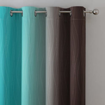 Teal and Brown Blackout Curtains for Bedroom, Thermal Insulated Drapes 108 Inches Long, Full Light Blocking Energy Saving Long Curtains for Living Room, 52Wx108L, 2 Panels