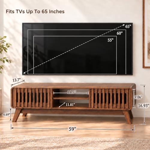59 Inch Mid-Century Modern TV Stand for TVs up to 65 Inches(Walnut), view 3