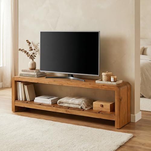 59.06" TV Stand for 55/60/65-Inch TVs, Farmhouse Media TV Console with Storage Shelf, Long Entertainment Center Television Stand for Living Room, Bedroom, Walnut Brown