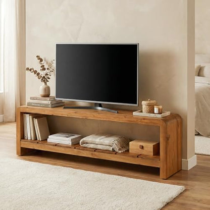 59.06" TV Stand for 55/60/65-Inch TVs, Farmhouse Media TV Console with Storage Shelf, Long Entertainment Center Television Stand for Living Room, Bedroom, Walnut Brown