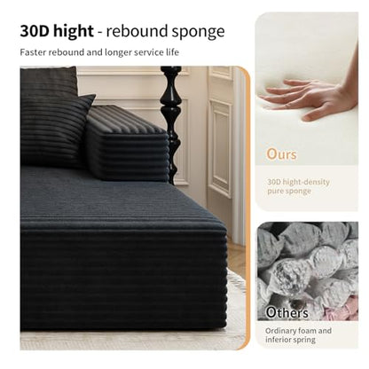 107.5" Cloud Modular Sectional Sofa Couch with L-Shape Chaise,Modern Minimalist Upholstered Couches for Living Room Bedroom,Deep Seat Corner Couch，No Assembly Required (Black,Left Facing Chaise)