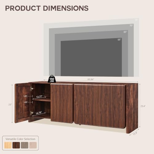 Modern TV Stand for TVs up to 65/70/75, Rounded Corner, Brown, view 4