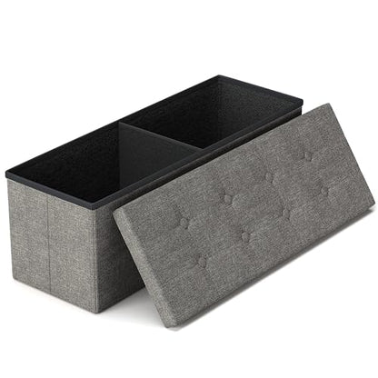 43.3 inches Folding Storage Ottoman Bench Storage Chest Footrest for Bedroom, Entryway and Living Room, Holds up to 660 lb Dark Grey
