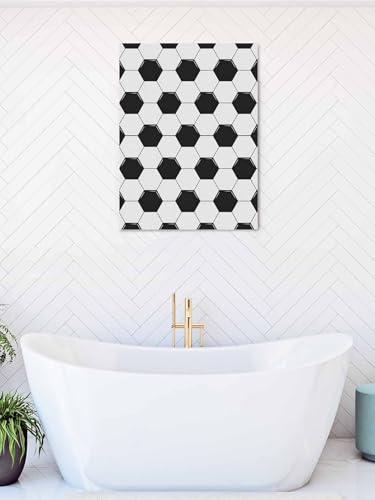 NuYeBiofx Black White Soccer Skin Canvas Wall Art Prints,40"x28" Framed Picture Artwork Symmetrical Hexagon Pattern Printed Canvas Oil Painting for Living Room Bedroom Office,Ready to Hang