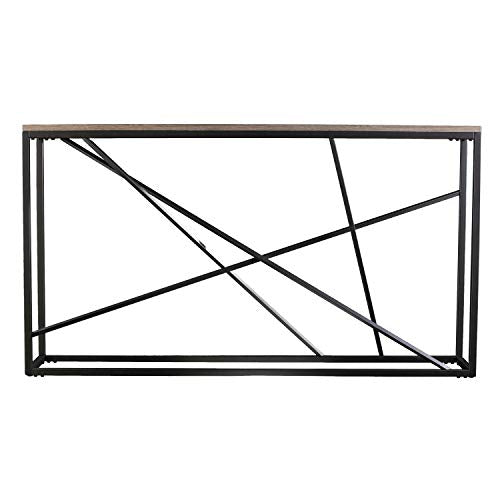 Arendal Faux Stone Skinny Console Table, Dining Room With Open Concept Living Space Modern Style Powder-Coated Iron, Gray