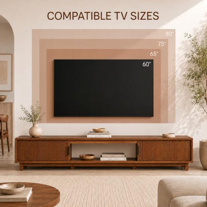 70" Mid Century TV Stand, Fluted TV Stands for Living Room, view 4