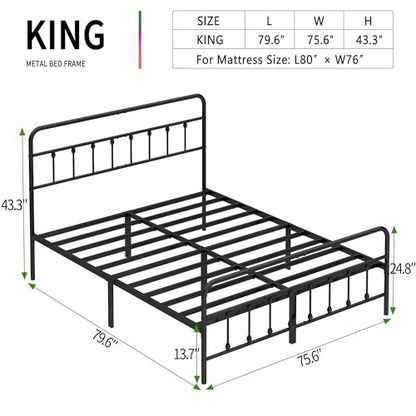 King Size Metal Bed Frame with Headboard and Footboard,Black, view 3