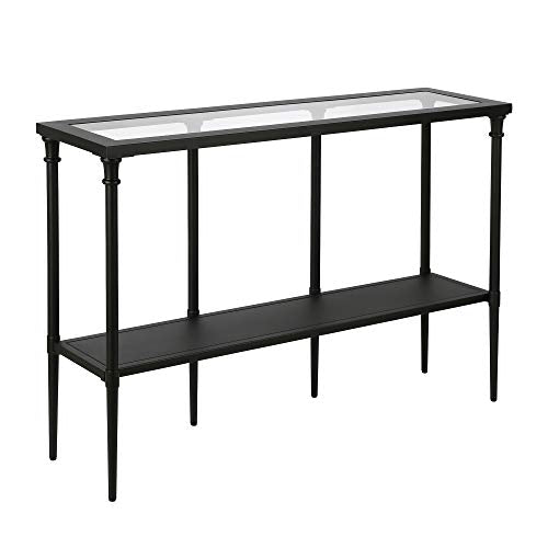 Dafna 45'' Wide Rectangular Console Table in Blackened Bronze | Two-tier design with glass top adds stylish storage and display space to entryways, hallways, living rooms, or behind sofas