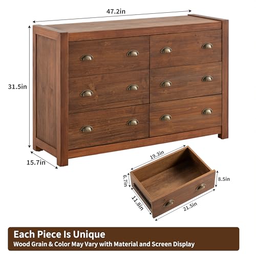 Vintage 6 Drawer Dresser, Solid Wood Frame Construction, view 3