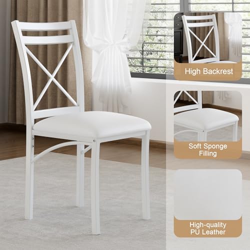 5 Piece Dining Table Set for 4 with Chairs, Faux Marble Tabletop, Small Space, Kitchen, Breakfast Nook, White