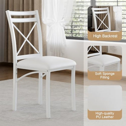 5 Piece Dining Table Set for 4 with Chairs, Faux Marble Tabletop, Small Space, Kitchen, Breakfast Nook, White