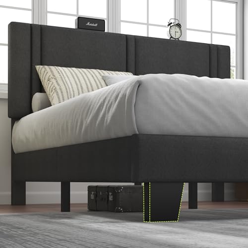 Queen Platform Bed Frame, Fabric Upholstered Queen Bed Frame, view 8