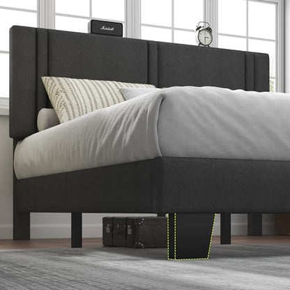 Queen Platform Bed Frame, Fabric Upholstered Queen Bed Frame, view 8