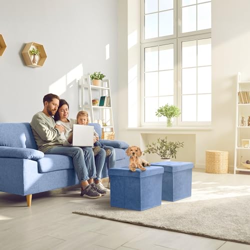 Storage Ottoman Foot Rest Cube– Small Folding Ottoman Bedroom Bench Chest 15 Inch Box Coffee Table, Shoe Storage, Foot Stool, Pouf Storage Ottoman, Seat, Suede Velvet Fabric - Teal Blue