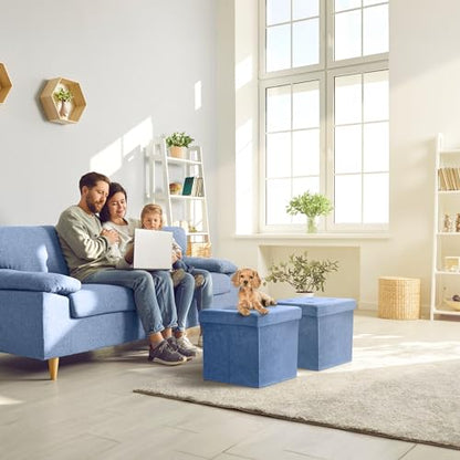 Storage Ottoman Foot Rest Cube– Small Folding Ottoman Bedroom Bench Chest 15 Inch Box Coffee Table, Shoe Storage, Foot Stool, Pouf Storage Ottoman, Seat, Suede Velvet Fabric - Teal Blue