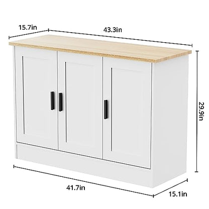 43" White Buffet Cabinet with Black Handles, view 3