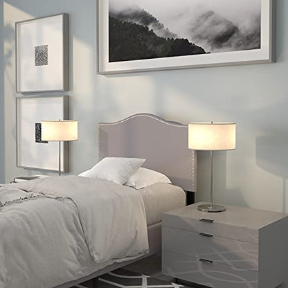 Upholstered Twin Size Headboard with Nailtrim in Light Gray Fabric
