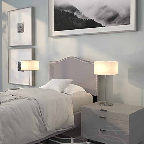 Upholstered Twin Size Headboard with Nailtrim in Light Gray Fabric, view 2