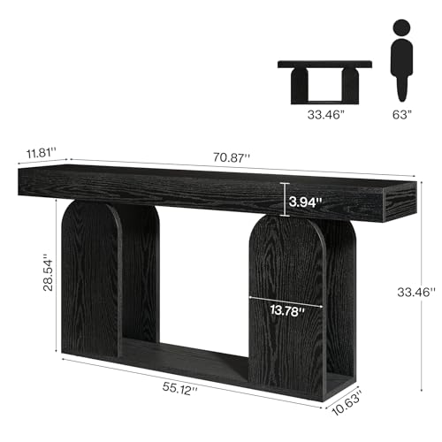 Tribesigns 70.9-Inch Extra Long Sofa Table, Farmhouse Console Tables with Wood Frame and Storage Shelf, 2-Tier Wood Table Behind Couch for Living Room, Hallway, Foyer, Black