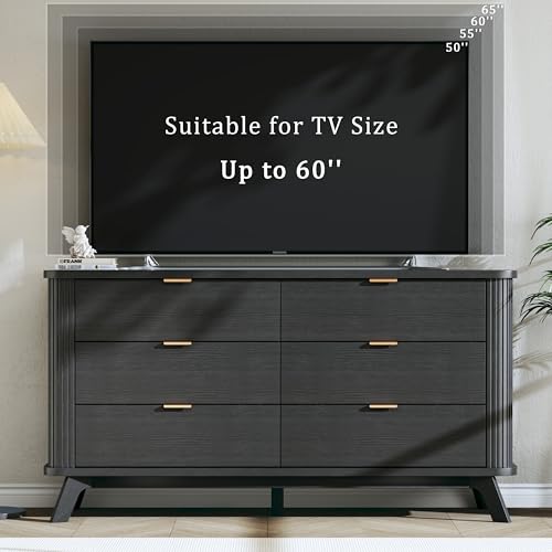 Fluted 6 Drawers Dresser for Bedroom, 55" Mid Century Modern & Chests of Drawers, view 8