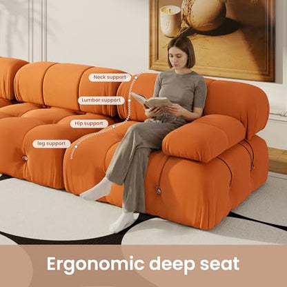104'' Modular Sectional Sofa, L-Shaped Velvet Modular Couch with Reversible Chaise Ottoman, Modern Cloud Sectional Couches for Living Room, Apartment (3 Seats, 1 Ottoman, Orange)
