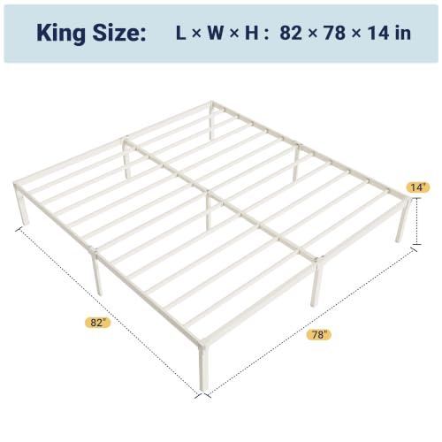 King Size Bed Frame, 14 inch Metal Beds with Storage Space, Beige, view 3