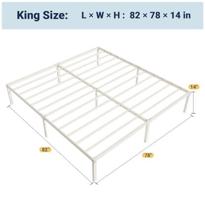 King Size Bed Frame, 14 inch Metal Beds with Storage Space, Beige, view 3