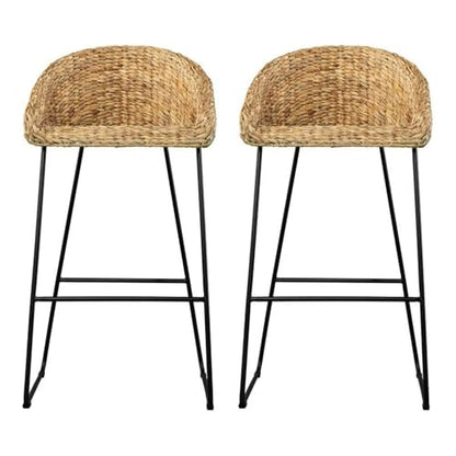Landrine Water Hyacinth Bar Stools - 2 Piece Set - Bohemian Design, Natural Rattan - Easy Assembly - Ideal for Kitchen, Home Bar (BC1130832)