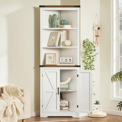 Farmhouse Corner Cabinet, 70" H Tall Corner Hutch with 5 Shelves & 2 Barn Doors, view 6