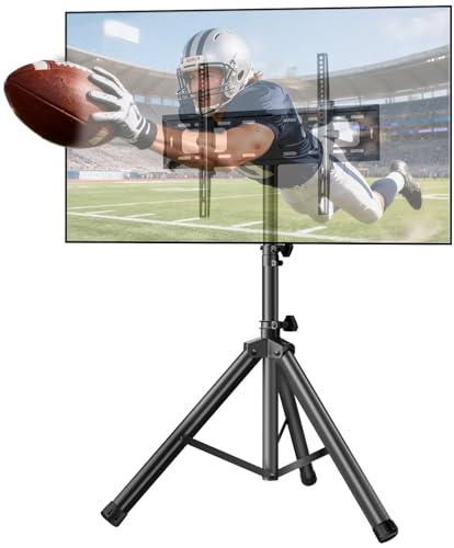 Portable Tripod TV Stand for 32-75 inch TVs, Heavy Duty Outdoor Height Adjustable Floor TV Stand with 15° Tilt for Flat/Curved Screens, Holds up to 100lbs, Max VESA 600x400mm