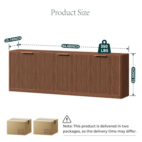 94.5" Fluted Walnut Buffet Cabinet with Storage, view 3