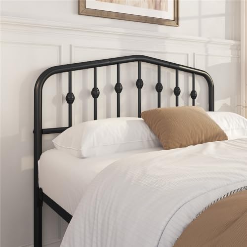 Full Metal Bed Frame with Victorian Vintage Headboard, Black, view 5