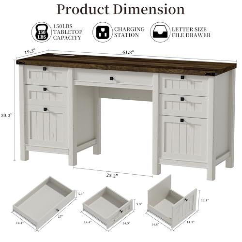62" Executive Desk Home Office Desk with File Drawer & Cabinet, view 3