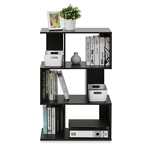 SIMPLY Book Shelf, 3-Tier Geometric Bookshelf, S-Shape Bookcase with Open Shelf, 11.8" x 23.6" x 37.3", for Organization and Storage, for Living Reoom, Bedroom, Home Office, Espresso