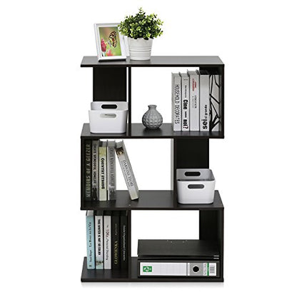 SIMPLY Book Shelf, 3-Tier Geometric Bookshelf, S-Shape Bookcase with Open Shelf, 11.8" x 23.6" x 37.3", for Organization and Storage, for Living Reoom, Bedroom, Home Office, Espresso