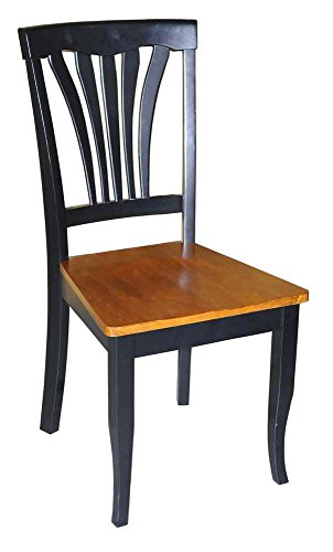 AVC-BLK-W Avon Dining Room Chairs - Slat Back Solid Wood Seat Chairs, Set of 2, Black & Cherry