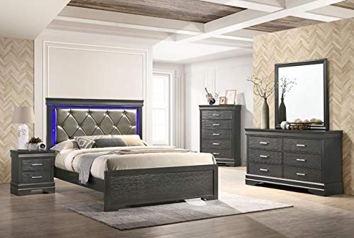 Contemporary Dark Grey Style Wooden Bedroom Set (Queen Size Bed, 6Pc)