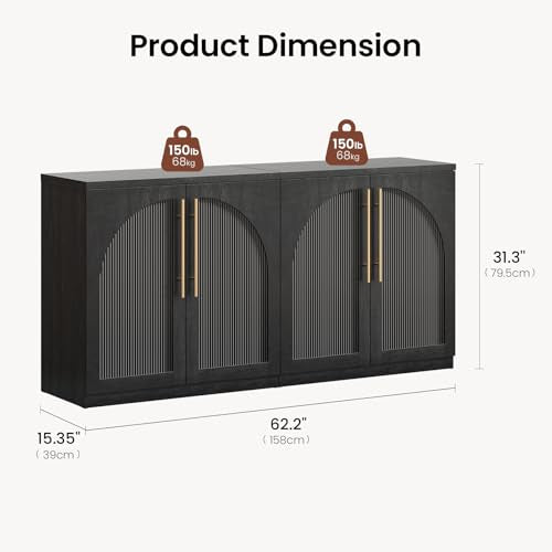 Arched Sideboard Cabinets, Modular Buffet Table, Black, view 3