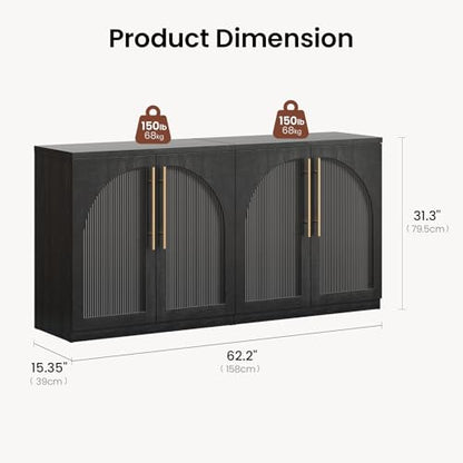 Arched Sideboard Cabinets, Modular Buffet Table, Black, view 3