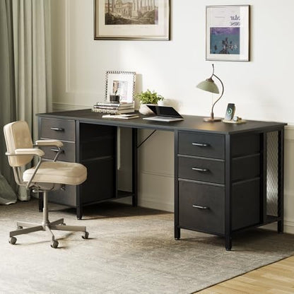 63 inch Computer Desk with File Drawers Cabinet, Modern Office Desk with Large Storage for Home Office, Study, Gaming, Black