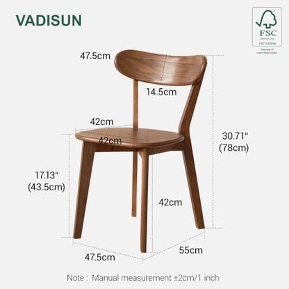 Oak Dining Chairs, Kitchen Chairs, 100% Solid Wood Modern Dinner Chair with Curved Backrest, Dining Room Chair for Kitchen, Living Room, Study (2PK, Walnut)