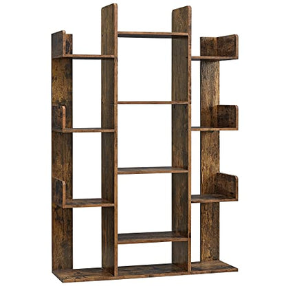 VASAGLE CUSTOS Collection - Bookshelf, Tree-Shaped Bookcase with 13 Storage Shelves, Rounded Corners, 9.8 x 33.9 x 55.1 Inches, Rustic Brown ULBC67BXV1