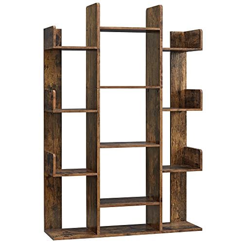 VASAGLE CUSTOS Collection - Bookshelf, Tree-Shaped Bookcase with 13 Storage Shelves, Rounded Corners, 9.8 x 33.9 x 55.1 Inches, Rustic Brown ULBC67BXV1